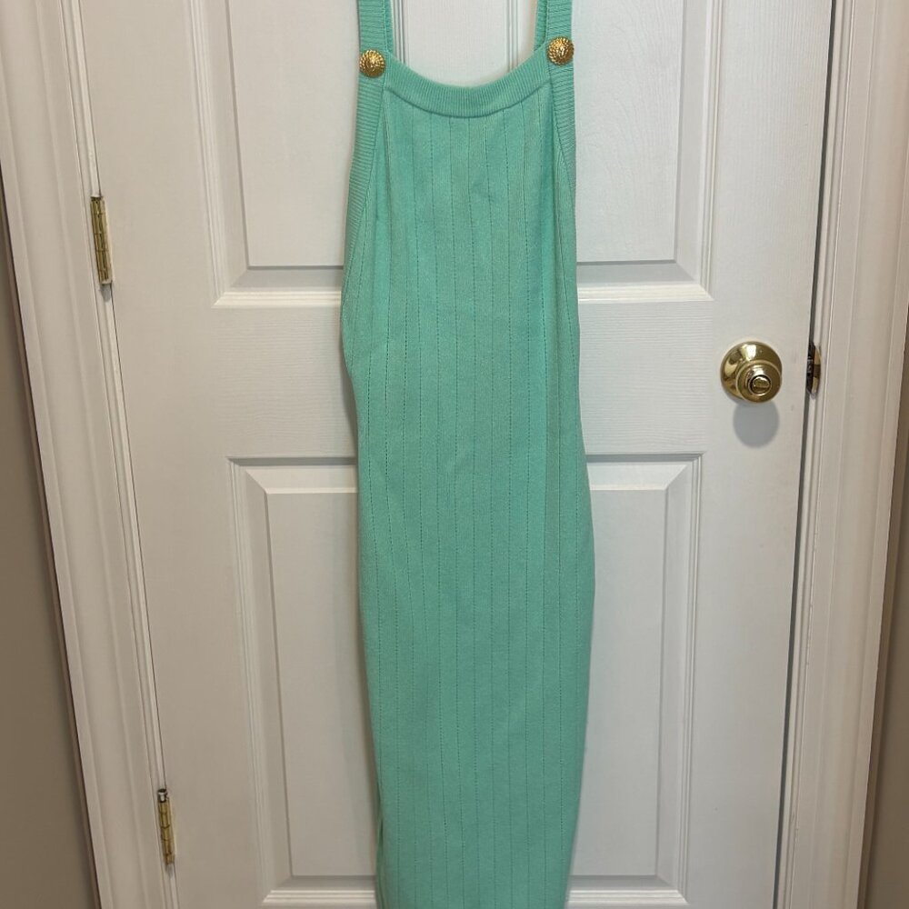 2-Button Backless Pointelle Rib Knit Midi Dress - Picture 4 of 5